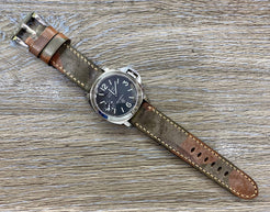 Leather Watch Straps, Brown Genuine Leather Watch Strap, Beige Stitching Leather Watch Band in 24mm, 26mm lug width, Silver Stainless Steel Buckle in 22mm