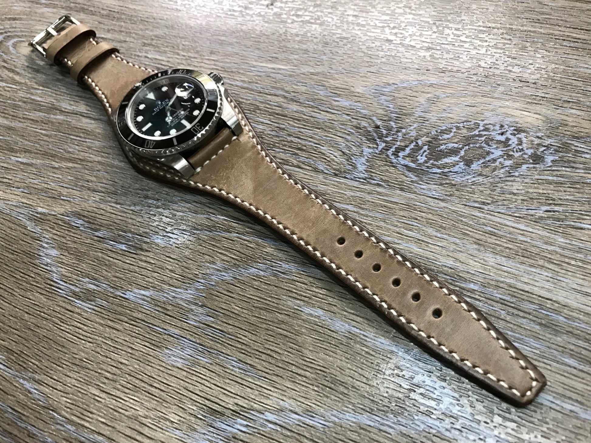 Leather bund strap for Rolex, Leather Watch Strap, 20mm Watch band for Tudor, 20mm lug width - eternitizzz-straps-and-accessories