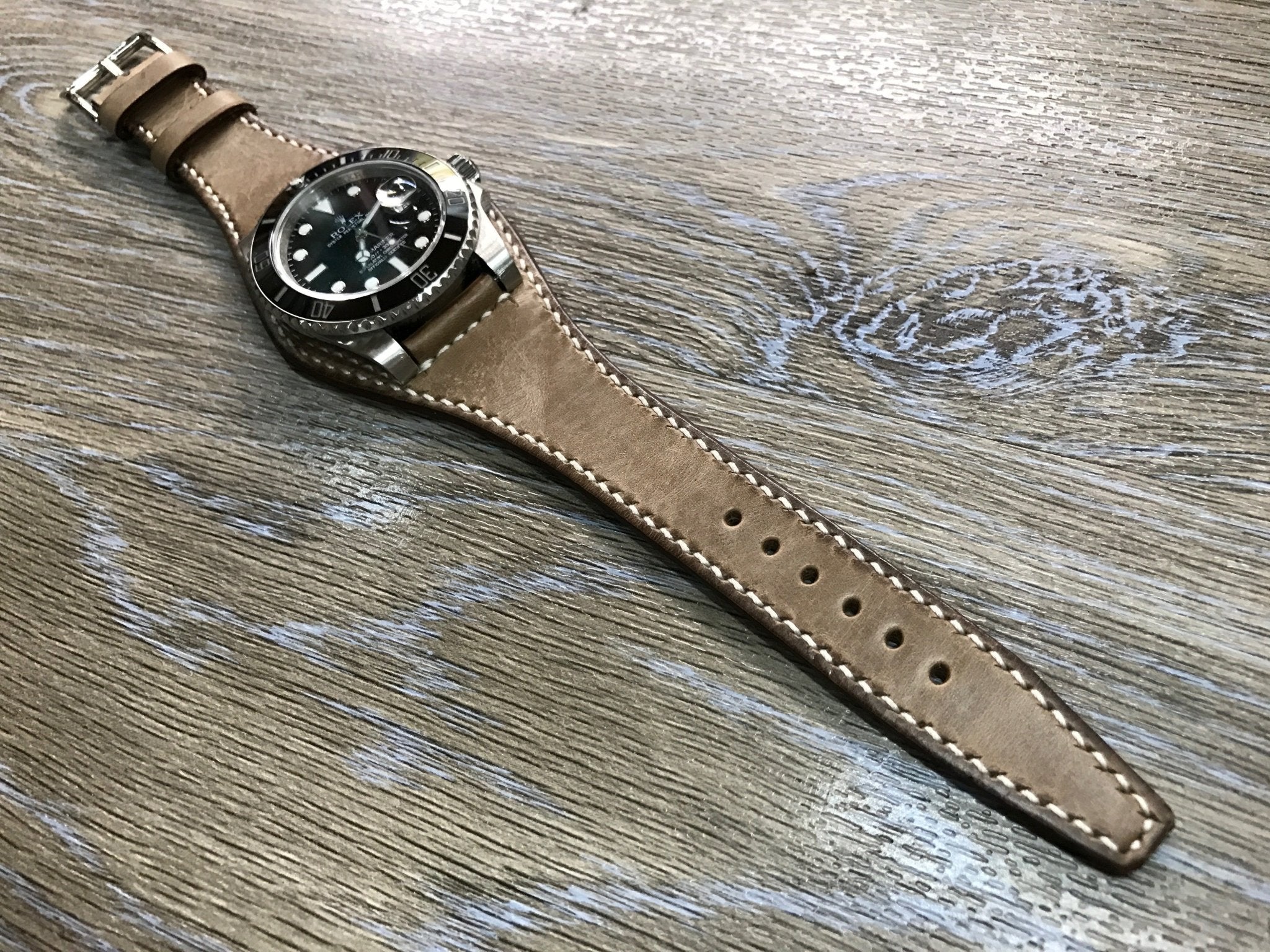 Leather bund strap for Rolex, Leather Watch Strap, 20mm Watch band for Tudor, 20mm lug width - eternitizzz-straps-and-accessories