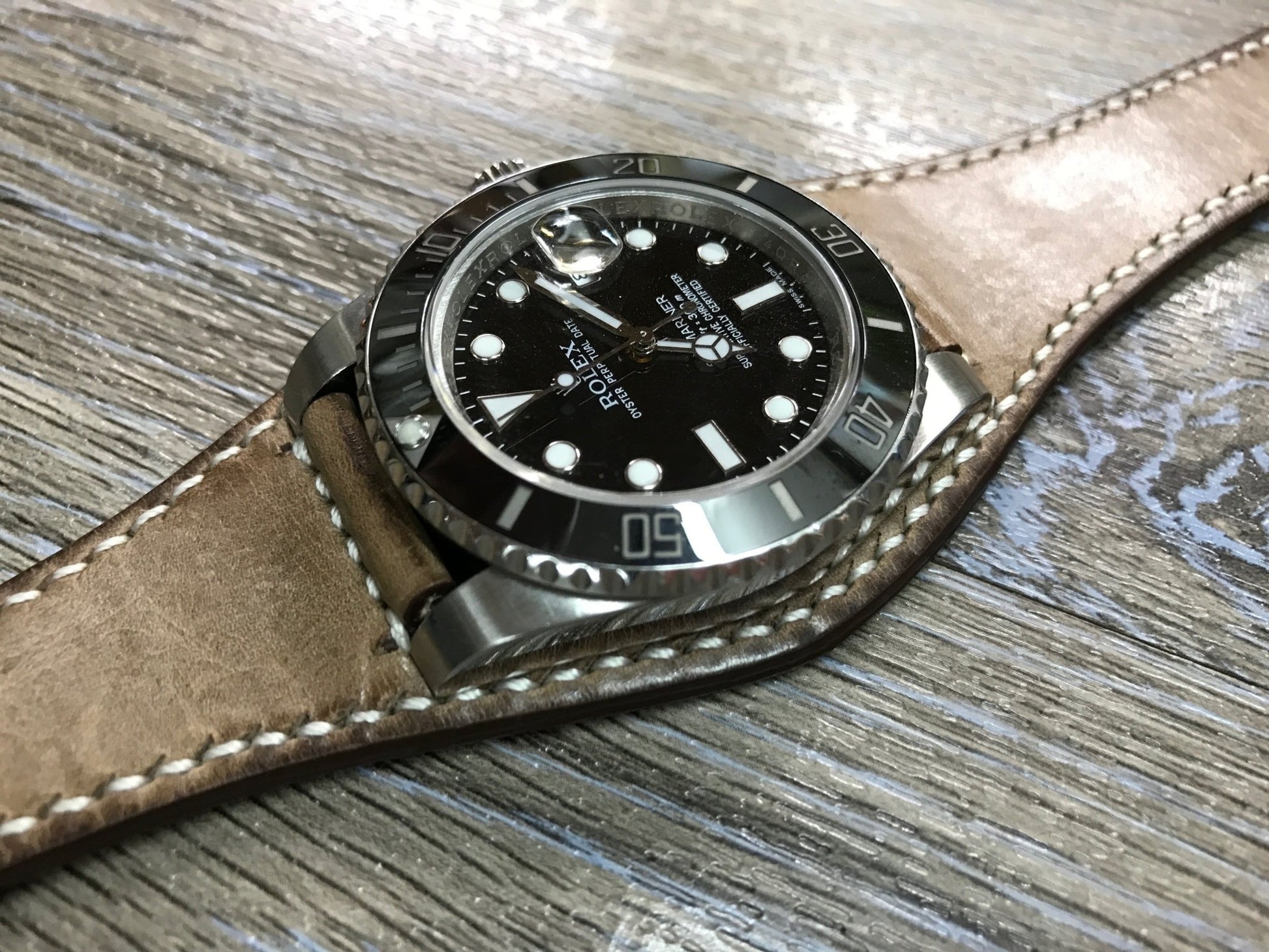 Leather bund strap for Rolex, Leather Watch Strap, 20mm Watch band for Tudor, 20mm lug width - eternitizzz-straps-and-accessories