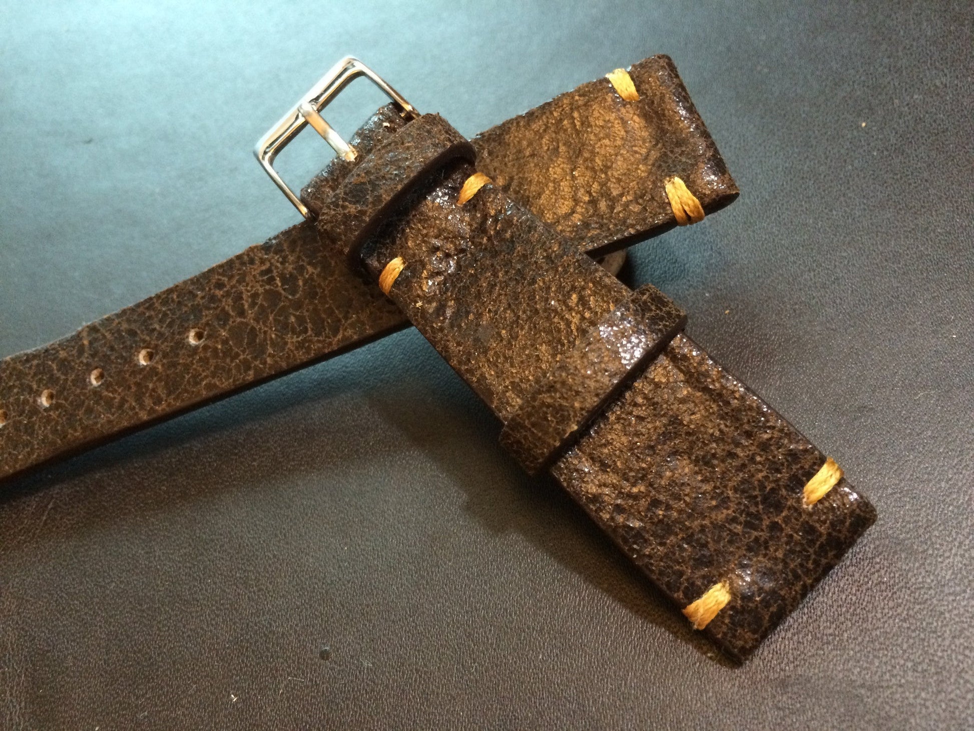 Cracked pattern real leather watch strap for Rolex, IWC, Omega (Dark Brown) - 20mm/16mm - eternitizzz-straps-and-accessories