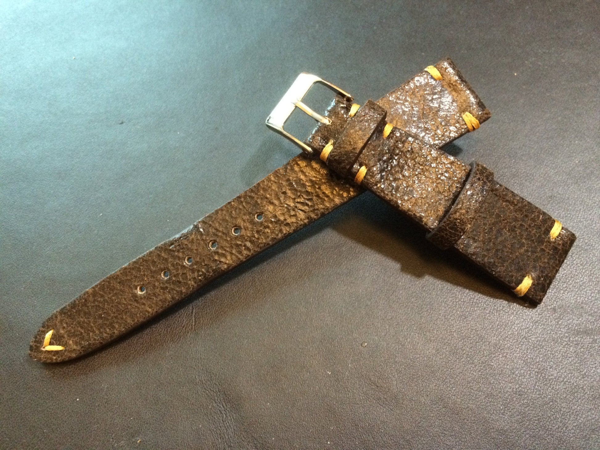 Cracked pattern real leather watch strap for Rolex, IWC, Omega (Dark Brown) - 20mm/16mm - eternitizzz-straps-and-accessories