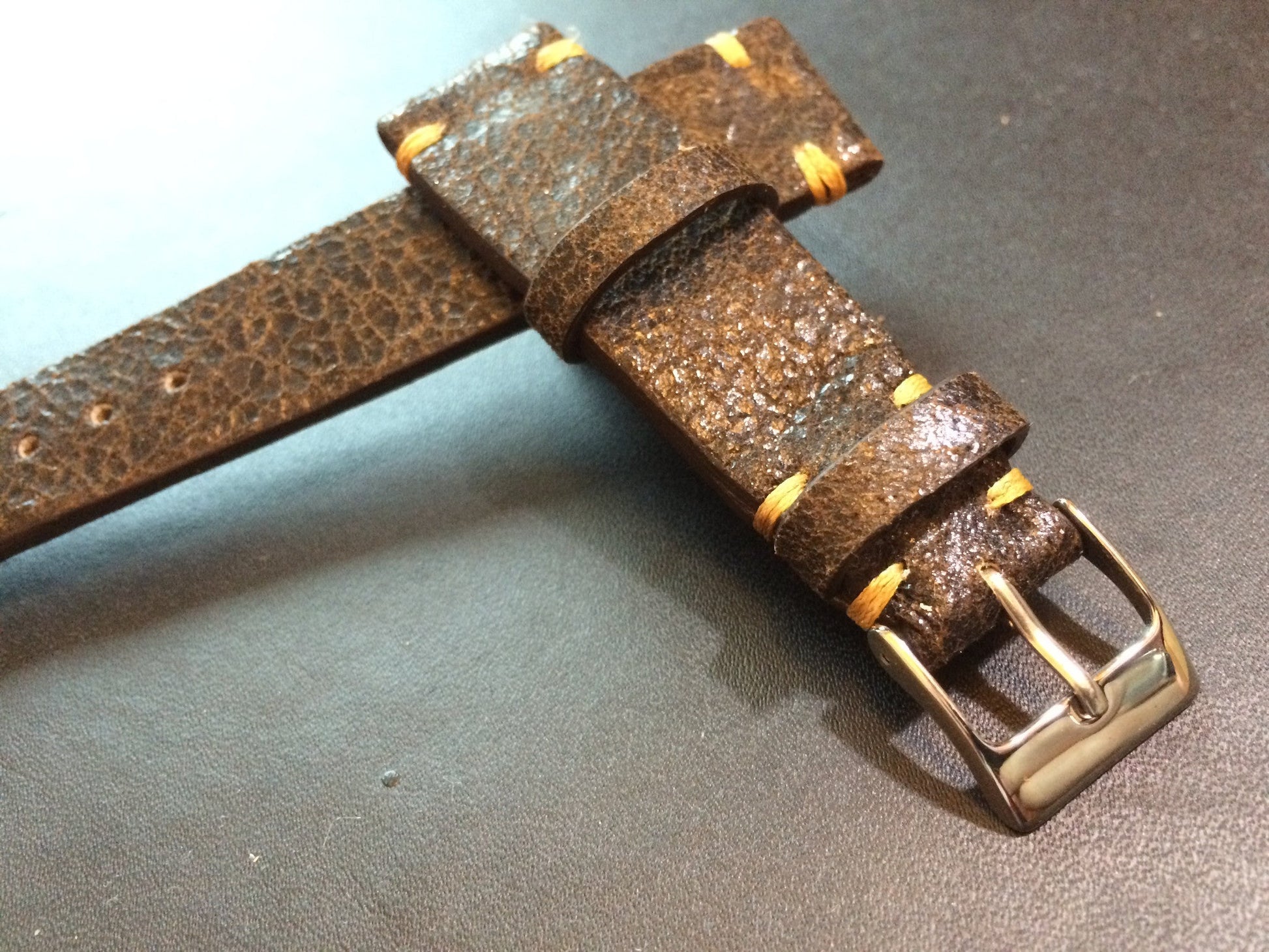 Cracked pattern real leather watch strap for Rolex, IWC, Omega (Dark Brown) - 20mm/16mm - eternitizzz-straps-and-accessories