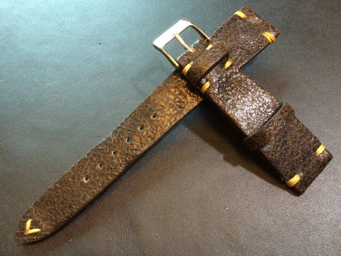 Cracked pattern real leather watch strap for Rolex, IWC, Omega (Dark Brown) - 20mm/16mm