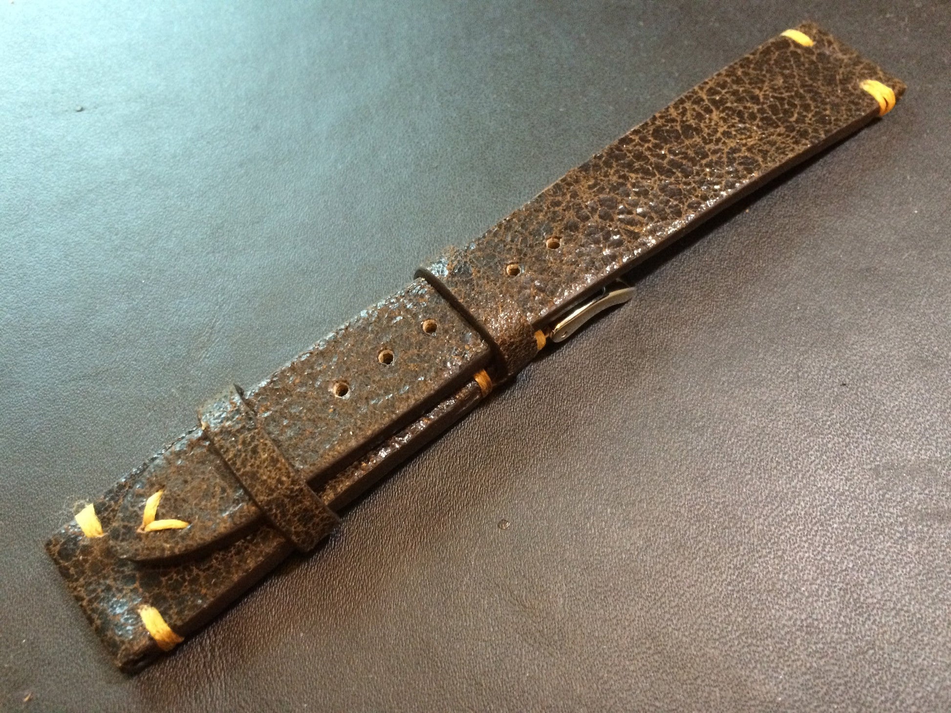 Cracked pattern real leather watch strap for Rolex, IWC, Omega (Dark Brown) - 20mm/16mm - eternitizzz-straps-and-accessories