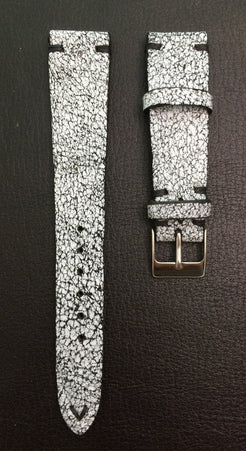 Cracked pattern real leather watch strap for Rolex, IWC, Omega (White/Black) - 20mm/16mm - eternitizzz-straps-and-accessories