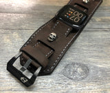 Fitbit Watch Band, Watch Strap, Fitbit Versa 2, Versa Lite Watch Strap Replacement, Dark Brown Fitbit Leather Watch Band, Sterling Silver 925 Skull
