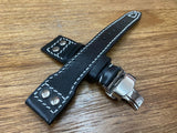 Genuine Leather Black Big Pilot Watch Band 22mm 20mm, Pilot Watch straps, Flieger armband, Aviator Chronograph Watch Straps with Deployant Clasp, Christmas Gift Ideas