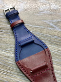 20mm Watch Straps, Leather Watch Strap, Leather Bund Straps, Watch Band for Rolex, GMT Master 2 Pepsi, Wrist Watch Strap, Mens watch band, Blue Red Watch Strap - eternitizzz-straps-and-accessories