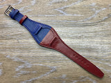 20mm Watch Straps, Leather Watch Strap, Leather Bund Straps, Watch Band for Rolex, GMT Master 2 Pepsi, Wrist Watch Strap, Mens watch band, Blue Red Watch Strap - eternitizzz-straps-and-accessories