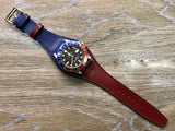 leather watch straps, full bund straps, blue red leather watch bands, mens watch wristbands