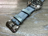 24mm straps, Handmade waxed vintage Blue leather watch band, real leather watch strap for Panerai - eternitizzz-straps-and-accessories