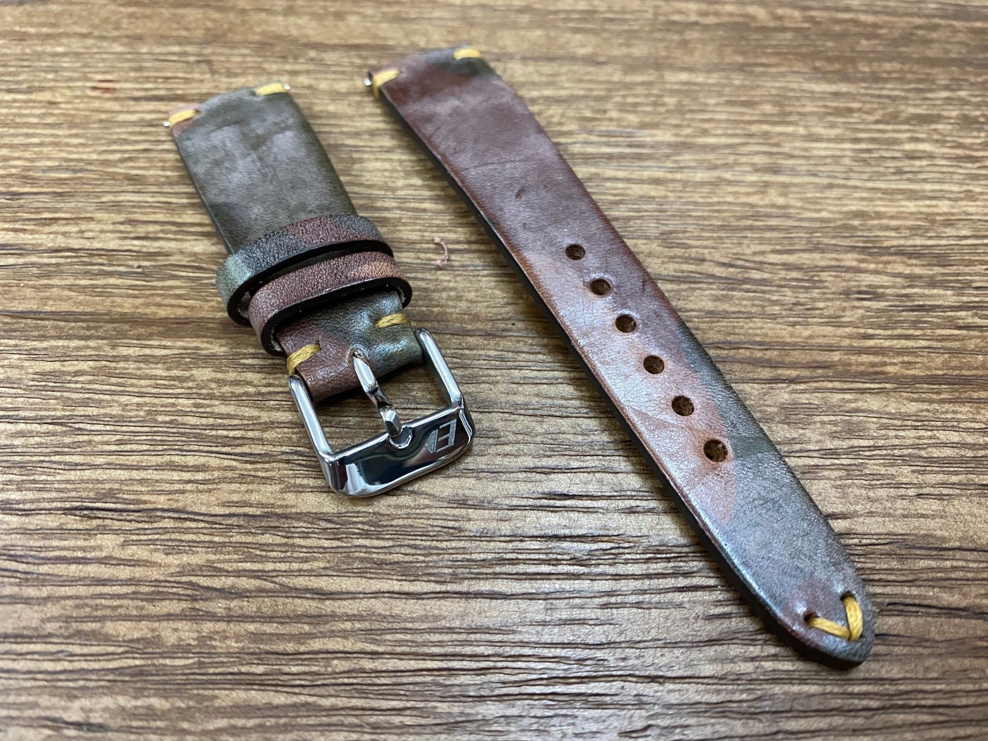 Watch Strap in Ghost Camouflage Brown leather, Watch Band 20mm 19mm, Leather Mens Wrist Watchband replacement, Watchstraps