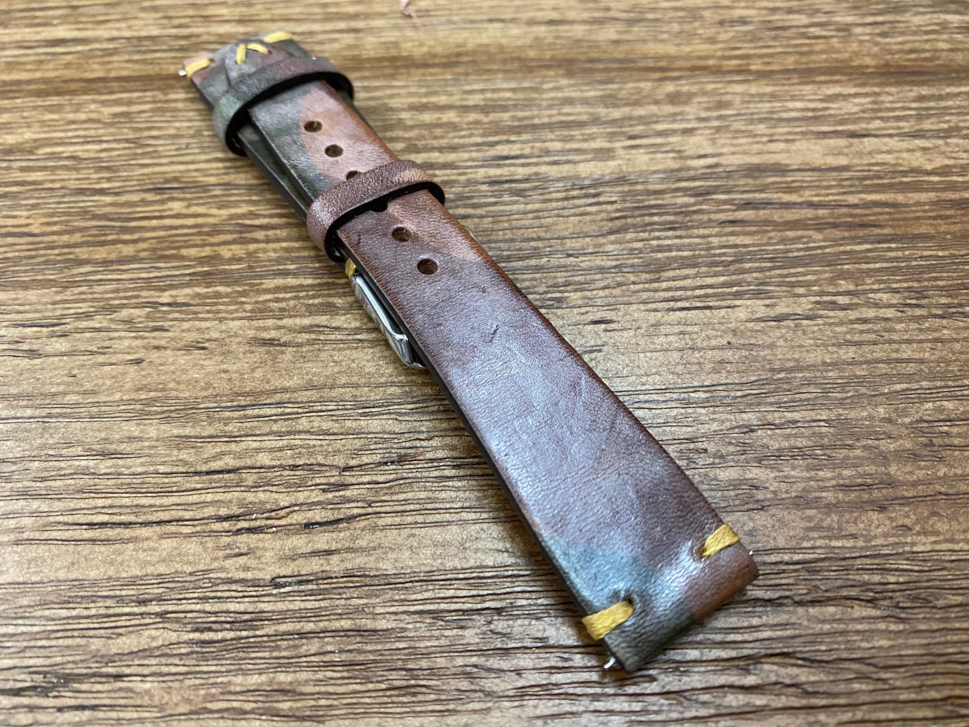 Leather Watch Straps, Leather watchband, watchstrap 20mm 19mm 18mm, Handmade Vintage watch straps, Ghost Camouflage Brown leather wristwatch Band, Replacement Watch straps