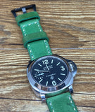 Green Leather watch Straps in Dual Color Stitching for Panerai, Leather Watch Straps 26mm, Two piece watch straps in Black Stainless Steel Buckle