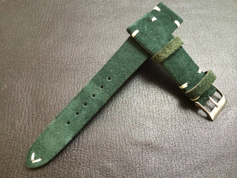Green Suede Leather watch strap, 20mm Leather Watch band, 19mm Watch strap for Rolex, Tudor - 16mm Watch Buckle