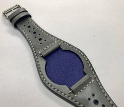 Handmade leather cuff watch strap, Brogue Pattern Vintage Gray leather cuff watch band for Rolex Watches - 20mm/18mm - eternitizzz-straps-and-accessories