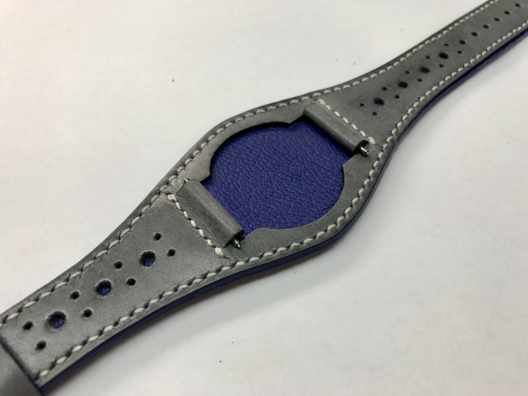Handmade leather cuff watch strap, Brogue Pattern Vintage Gray leather cuff watch band for Rolex Watches - 20mm/18mm - eternitizzz-straps-and-accessories