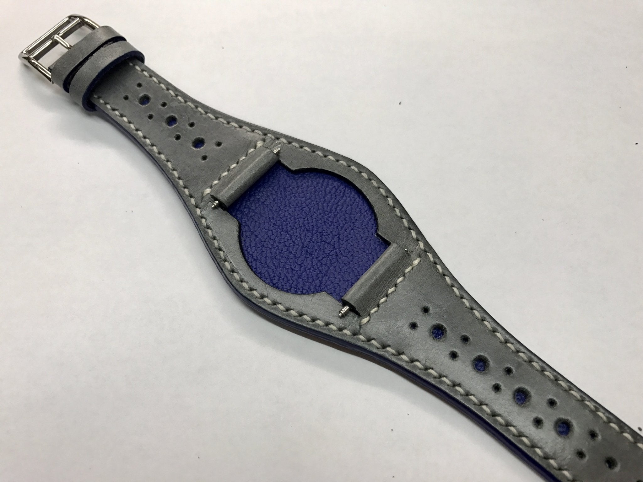 Handmade leather cuff watch strap, Brogue Pattern Vintage Gray leather cuff watch band for Rolex Watches - 20mm/18mm - eternitizzz-straps-and-accessories