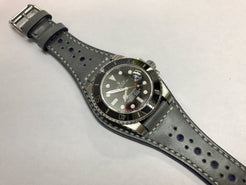 Handmade leather cuff watch strap, Brogue Pattern Vintage Gray leather cuff watch band for Rolex Watches - 20mm/18mm - eternitizzz-straps-and-accessories