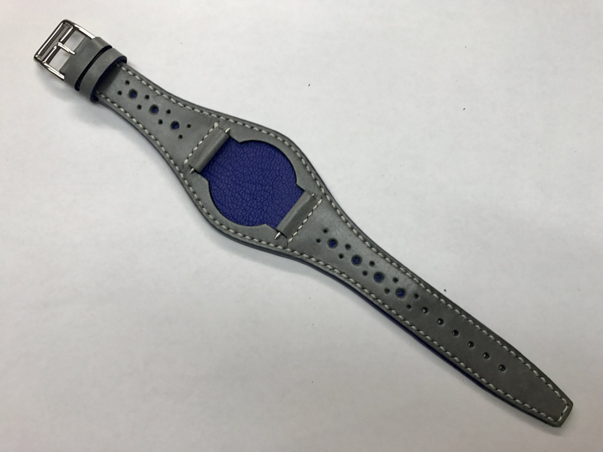 Handmade leather cuff watch strap, Brogue Pattern Vintage Gray leather cuff watch band for Rolex Watches - 20mm/18mm - eternitizzz-straps-and-accessories