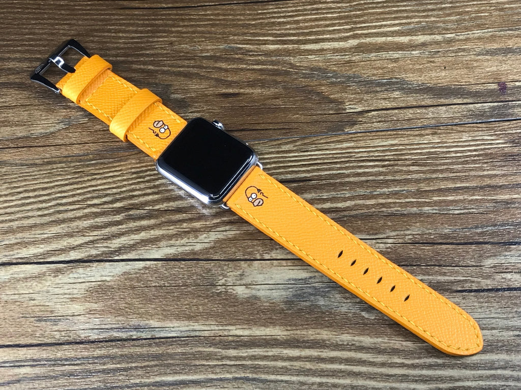 Homer Simpson Apple Watch Band, Apple Watch Leather Watch Band, Smart Watch Band, Handmade Yellow Apple Watch Ultra Watch Strap, iWatch Band 45mm