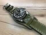 Horween Shell Cordovan Leather cuff watch Band for Rolex Watches (Army Green) - 20mm/20mm - eternitizzz-straps-and-accessories