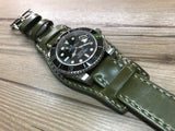 Horween Shell Cordovan Leather cuff watch Band for Rolex Watches (Army Green) - 20mm/20mm - eternitizzz-straps-and-accessories