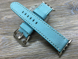 iWatch Band, Samsung Galaxy Watch Band, Leather Watch Strap, Valentines Day Handmade Christmas Gifts, Apple Watch Ultra Tiffany Blue Leather Watch Straps