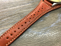 Leather bund strap for Rolex, Leather watch strap, Brogue Pattern Orange Leather Watch Strap, 20mm Watch band for Tudor, 19mm lug - eternitizzz-straps-and-accessories