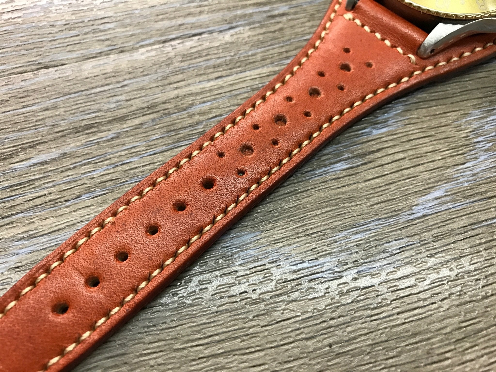 Leather bund strap for Rolex, Leather watch strap, Brogue Pattern Orange Leather Watch Strap, 20mm Watch band for Tudor, 19mm lug - eternitizzz-straps-and-accessories
