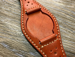 Leather bund strap for Rolex, Leather watch strap, Brogue Pattern Orange Leather Watch Strap, 20mm Watch band for Tudor, 19mm lug - eternitizzz-straps-and-accessories