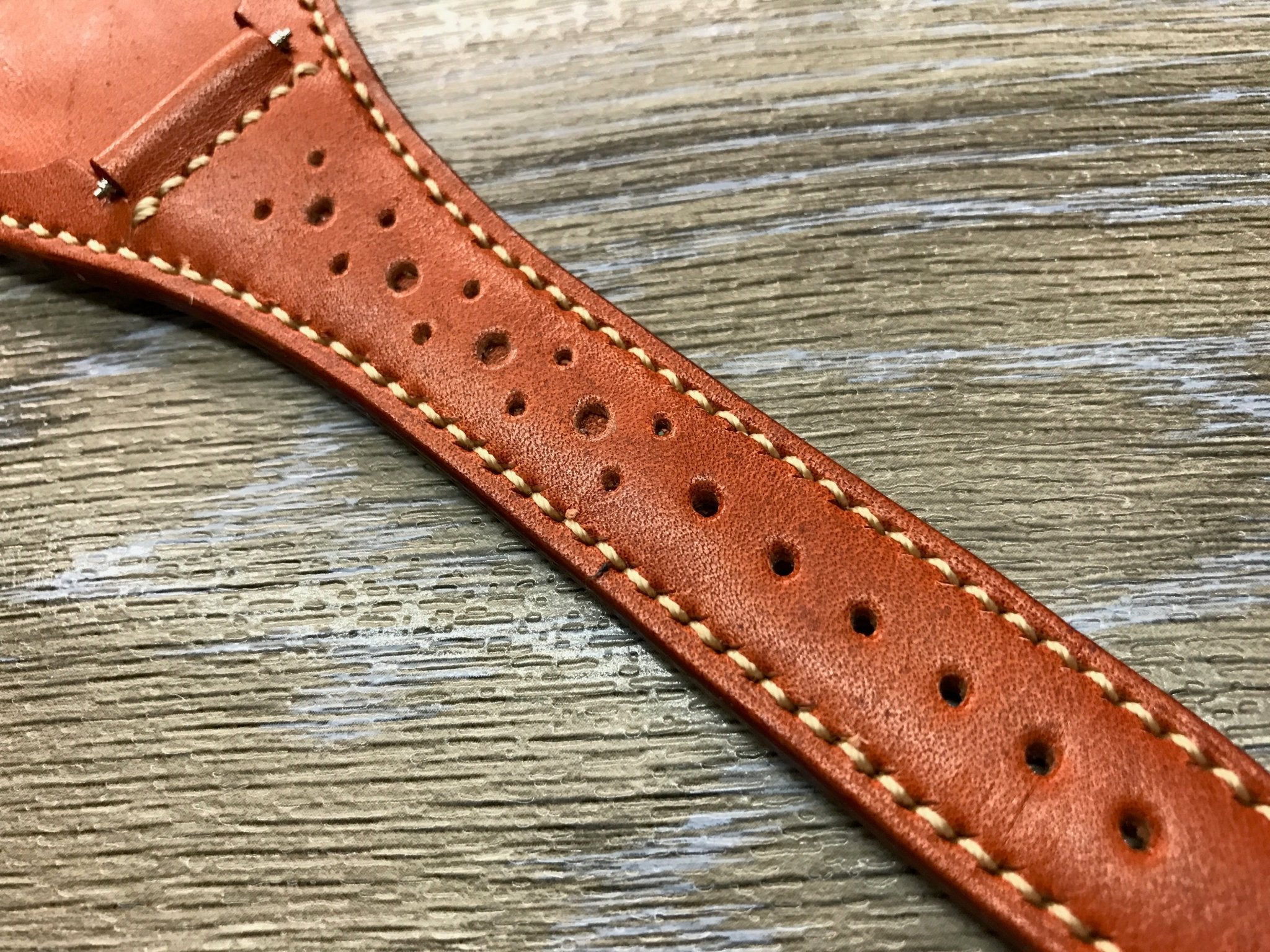 Leather bund strap for Rolex, Leather watch strap, Brogue Pattern Orange Leather Watch Strap, 20mm Watch band for Tudor, 19mm lug - eternitizzz-straps-and-accessories