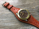 Leather bund strap for Rolex, Leather watch strap, Brogue Pattern Orange Leather Watch Strap, 20mm Watch band for Tudor, 19mm lug - eternitizzz-straps-and-accessories