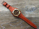 Leather bund strap for Rolex, Leather watch strap, Brogue Pattern Orange Leather Watch Strap, 20mm Watch band for Tudor, 19mm lug - eternitizzz-straps-and-accessories