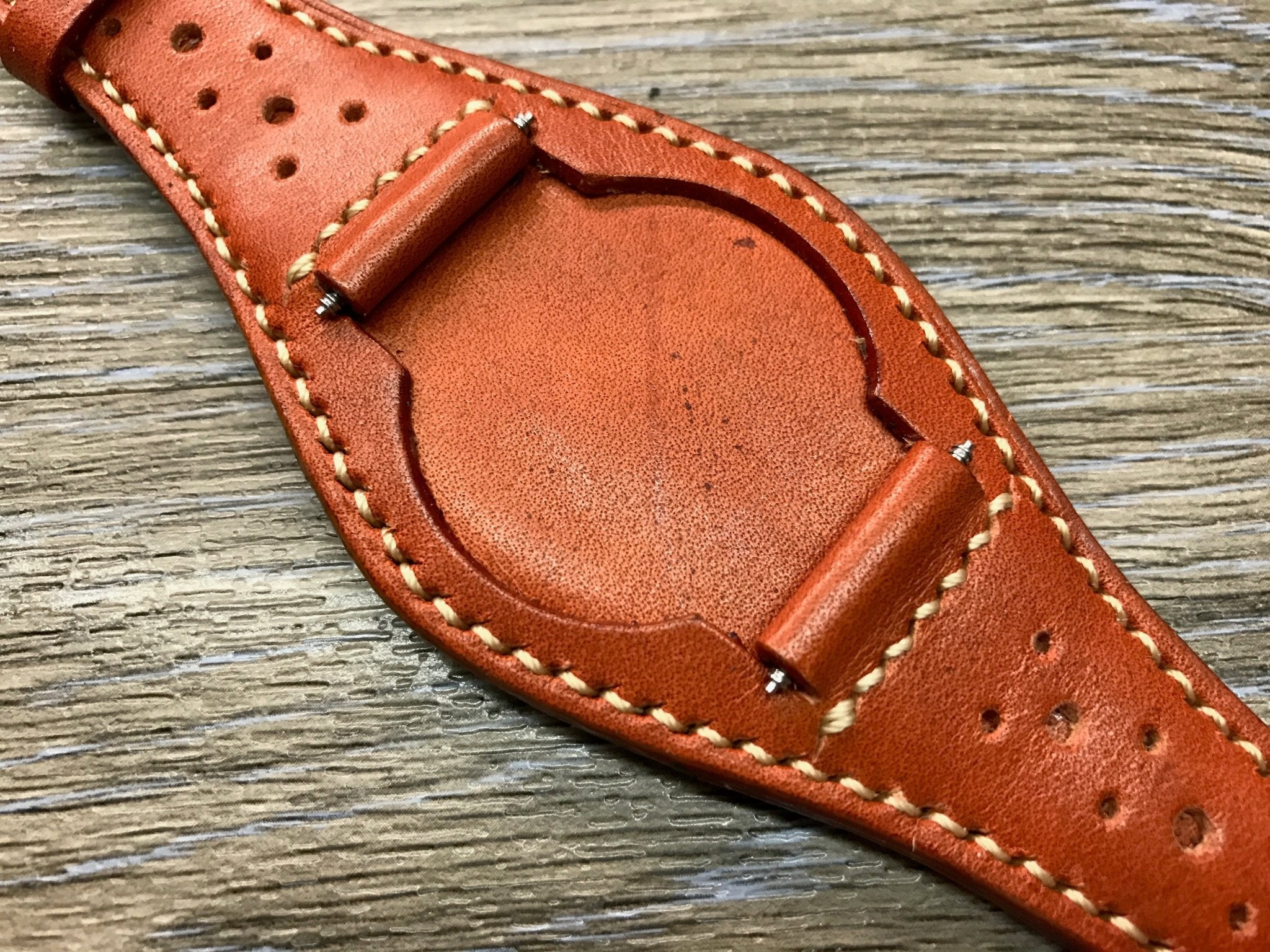 Leather bund strap for Rolex, Leather watch strap, Brogue Pattern Orange Leather Watch Strap, 20mm Watch band for Tudor, 19mm lug - eternitizzz-straps-and-accessories