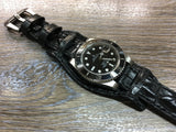 Leather cuff watch strap for Rolex Watches (Alligator Skin Matt Black) - 20mm/20mm - eternitizzz-straps-and-accessories