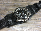 Leather cuff watch strap for Rolex Watches (Alligator Skin Matt Black) - 20mm/20mm - eternitizzz-straps-and-accessories