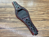 Leather Racing watch Straps 20mm with Deployant Clasp & Red Stitching, Full Bund Straps in 20mm, 19mm Black Rally Watch Band, Cuff Watch straps
