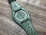 Leather Watch band 20mm, Genuine Leather Watch Straps Brogue Pattern 19mm, Vintage Green Leather Bund Straps, Gift Idea for mens