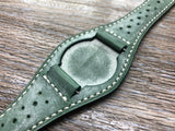 Leather Watch band 20mm, Genuine Leather Watch Straps Brogue Pattern 19mm, Vintage Green Leather Bund Straps, Gift Idea for mens