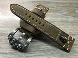 Leather Watch Band, 24mm watch band, Skull, Brown watch band, leather watch strap, Beige stitching, Mother's Day, FREE SHIPPING