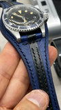 Leather Watch Band, Watch Strap, Striped Leather Watch Straps 20mm 22mm 24mm, Black Blue Watch Straps, Wristwatch Band, Christmas Gift Ideas