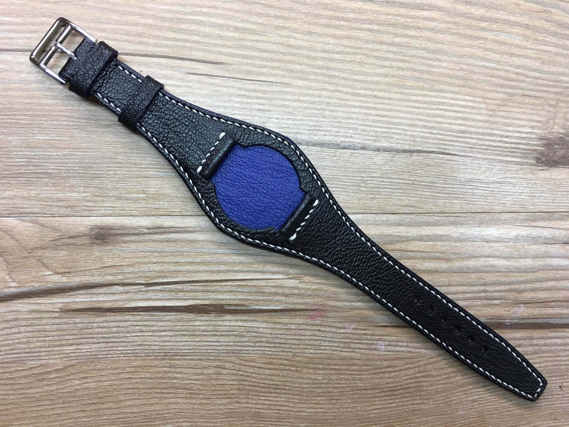 Handmade Pure Black Leather cuff band for Rolex - strap fit all 44mm watch, 20mm lug width - eternitizzz-straps-and-accessories