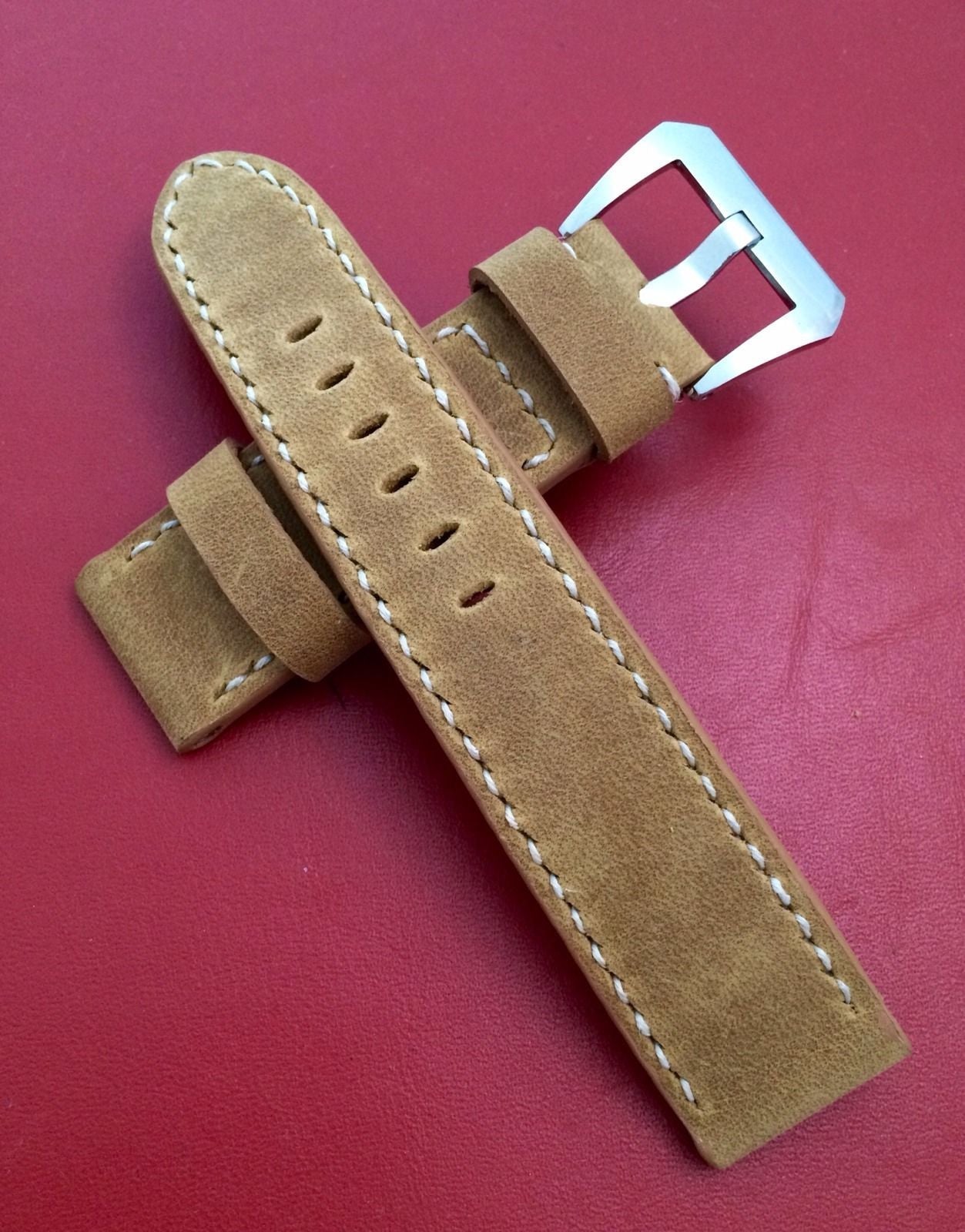 Leather watch Strap, 24mm Leather Watch Strap for Panerai, Khaki Leather watch band - eternitizzz-straps-and-accessories