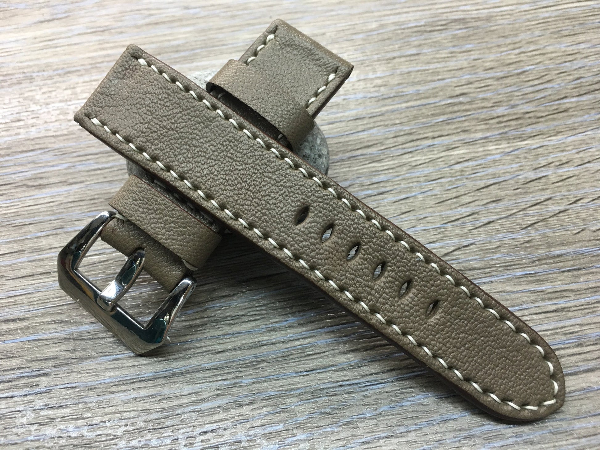 Leather Watch Strap, 24mm watch band, Elephant grey colour watch strap for Panerai Watches - eternitizzz-straps-and-accessories