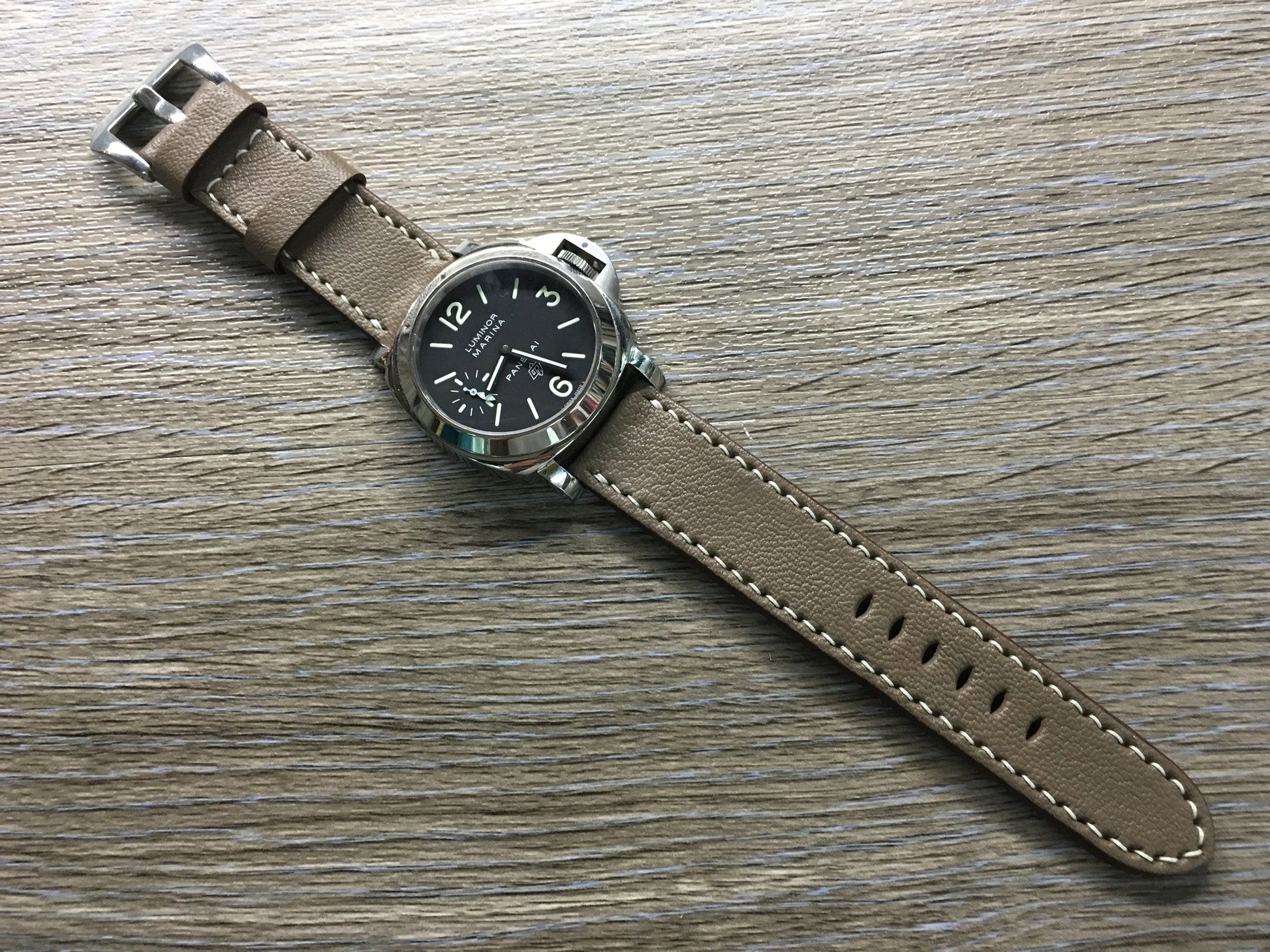 Leather Watch Strap, 24mm watch band, Elephant grey colour watch strap for Panerai Watches - eternitizzz-straps-and-accessories