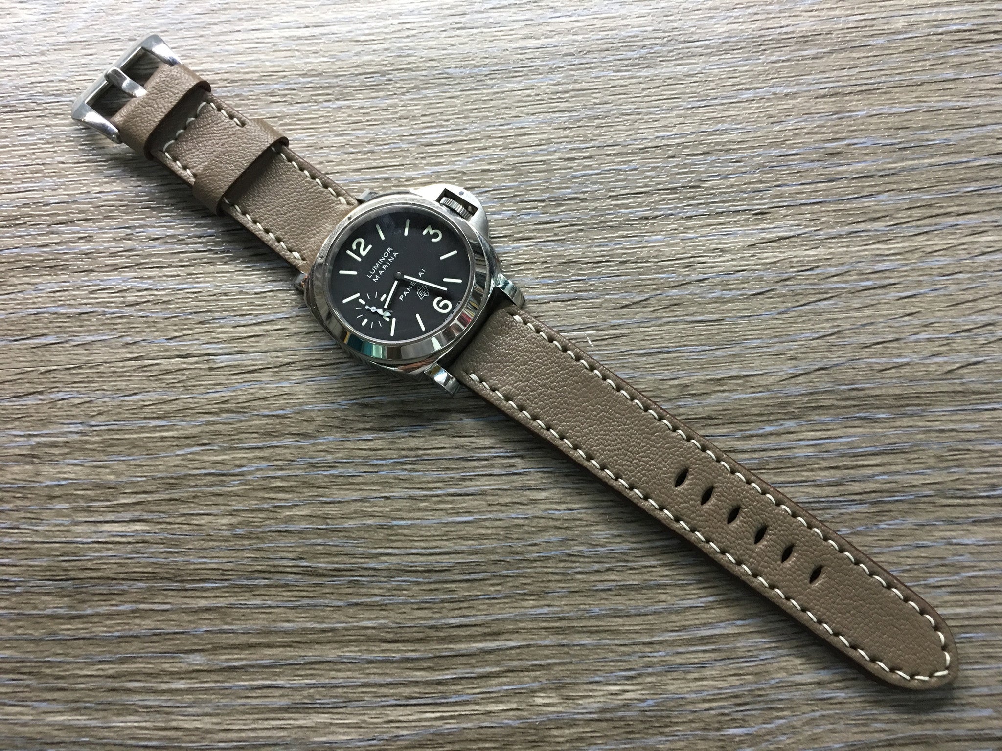 Leather Watch Strap, 24mm watch band, Elephant grey colour watch strap for Panerai Watches - eternitizzz-straps-and-accessories
