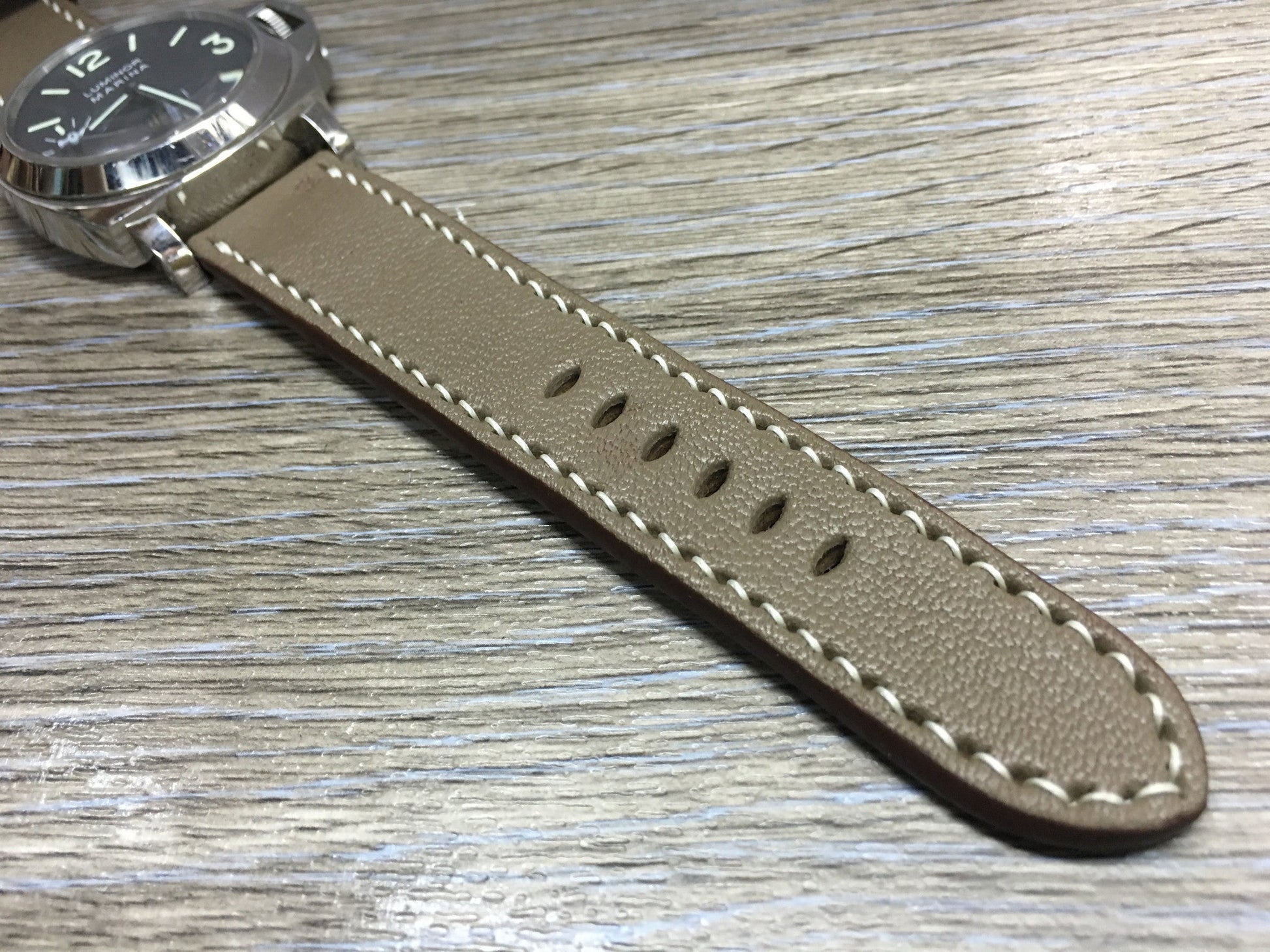 Leather Watch Strap, 24mm watch band, Elephant grey colour watch strap for Panerai Watches - eternitizzz-straps-and-accessories