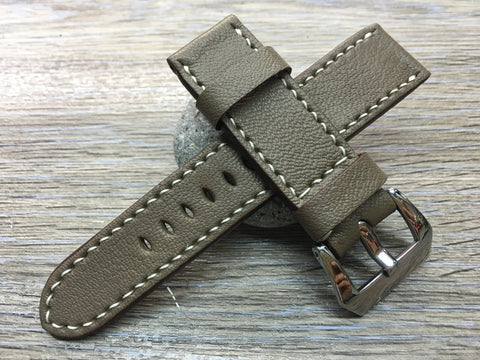 Leather Watch Strap, 24mm watch band, Elephant grey colour watch strap for Panerai Watches